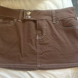 Brown Mini Skirt with Contrast Stitching
